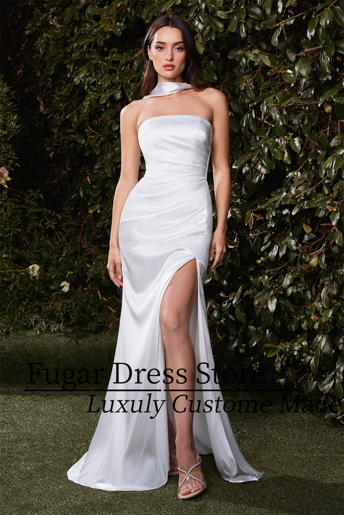 Off White Belt - Customized High-end White strapless satin long