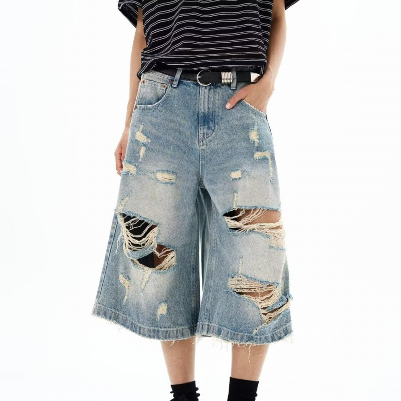 Streetwear Brand Pants - New Men Vintage Ripped Baggy Short