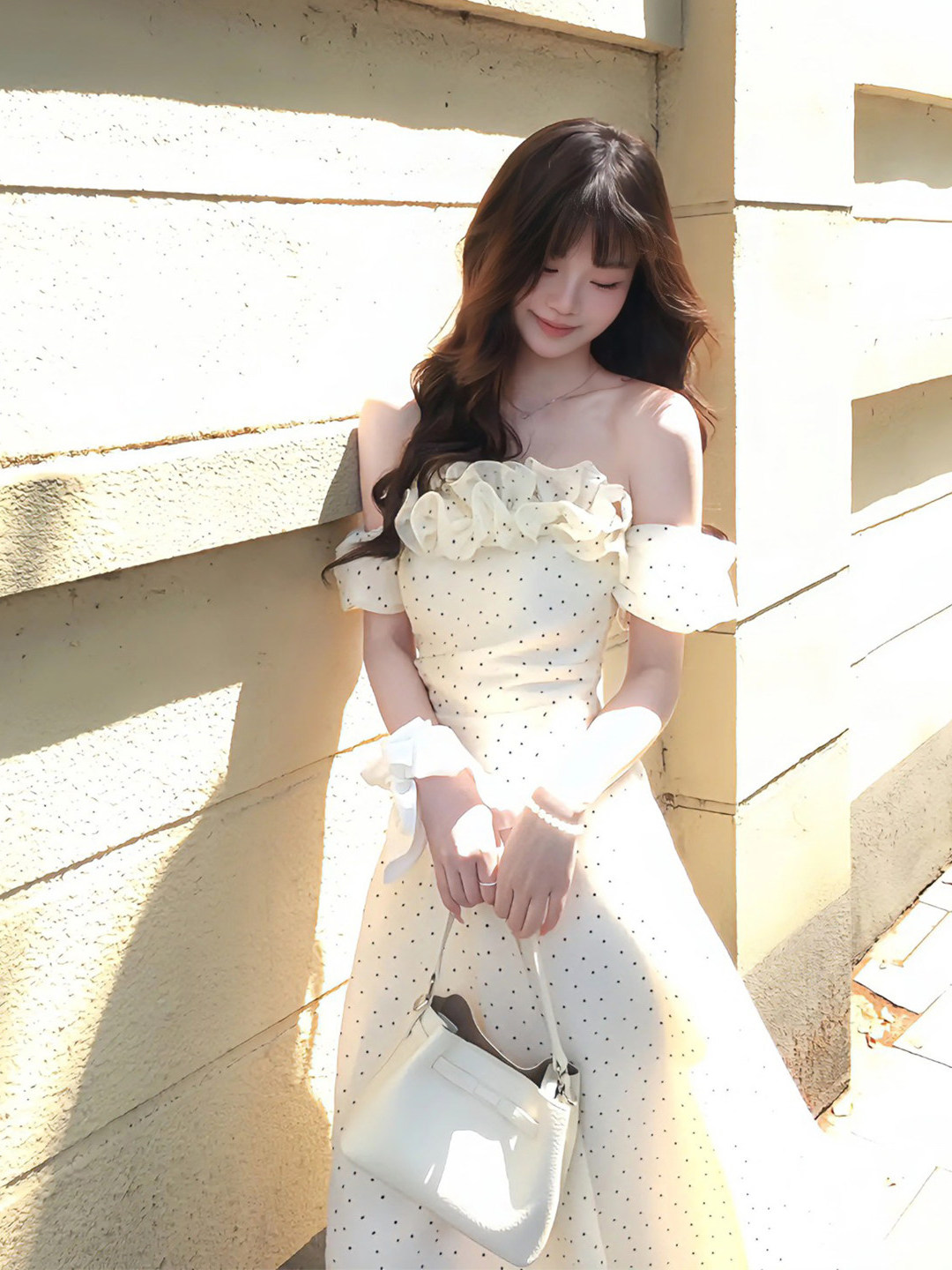 French Style Off-Shoulder Long - Off White Belt 评论和价格