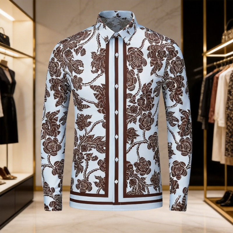 Brand Flower Printed Men's Shi - Streetwear Brand With Flowers 评论和价格