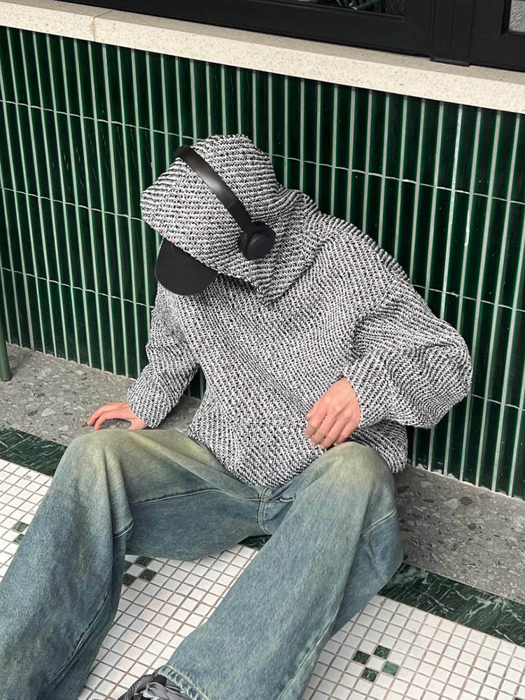 American Retro Knitted Hoodie  - Streetwear Brand With Flowers 评论和价格