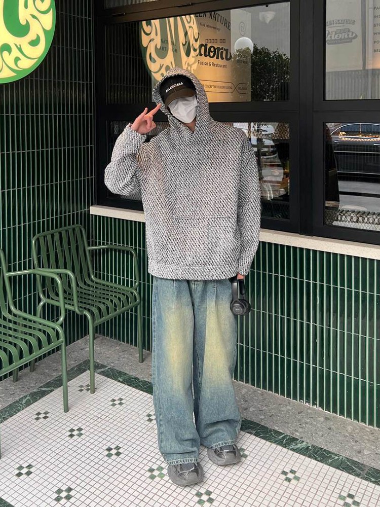 American Retro Knitted Hoodie  - Streetwear Brand With Flowers 评论和价格