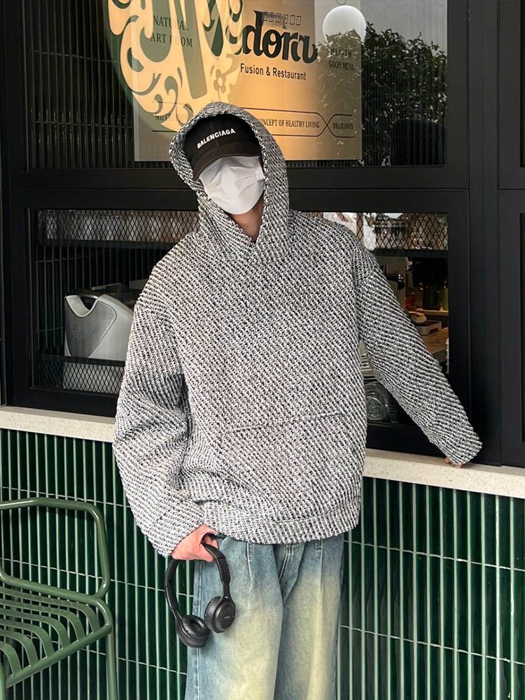 American Retro Knitted Hoodie  - Streetwear Brand With Flowers 评论和价格