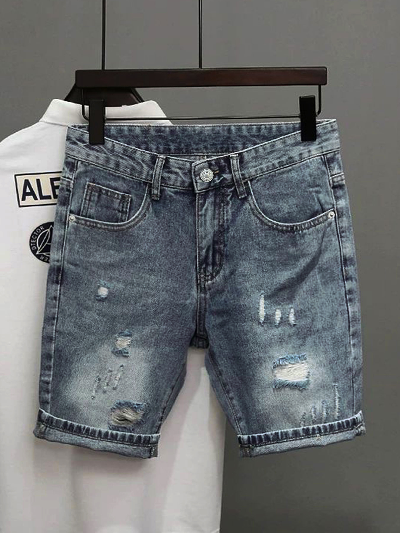 Light Blue Denim Shorts Men's  - Streetwear Brand Pants 评论和价格