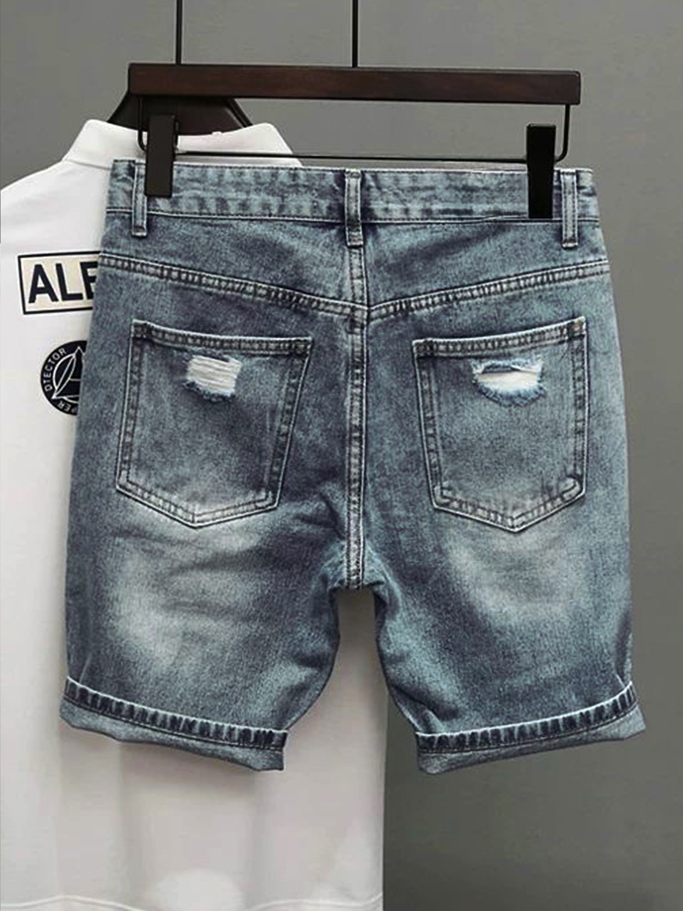 Light Blue Denim Shorts Men's  - Streetwear Brand Pants 评论和价格
