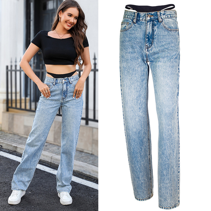 Fake Two-Piece Stitching Strai - Streetwear Outfit Brand 评论和价格