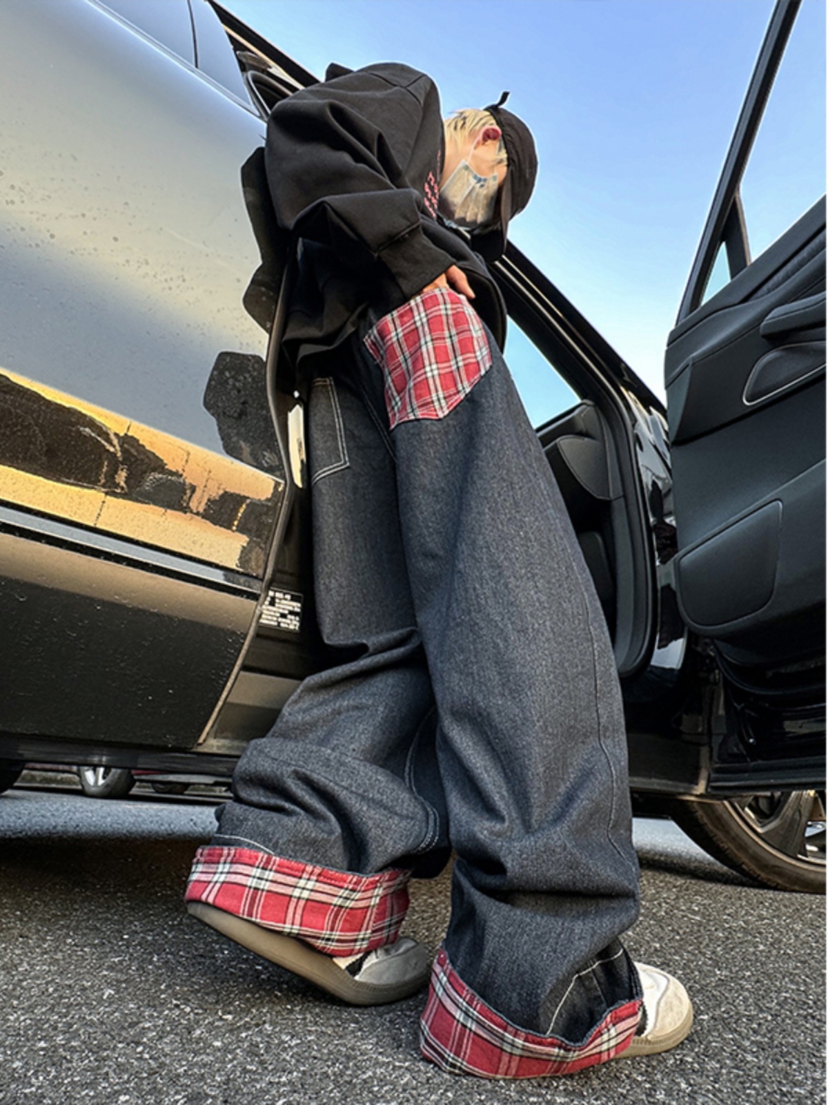 Retro American Spliced Wide Le - Streetwear Brand Denim 评论和价格