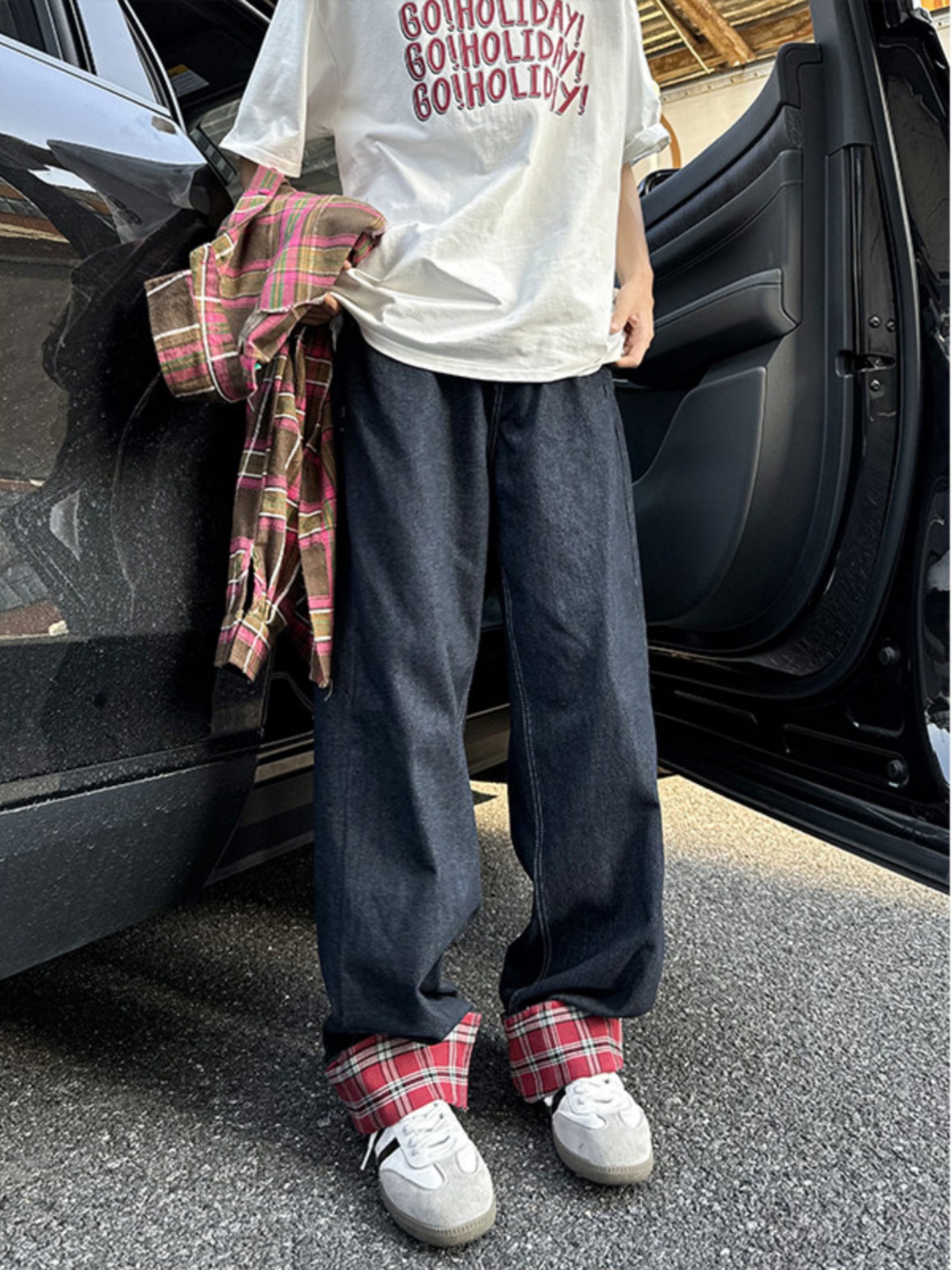 Retro American Spliced Wide Le - Streetwear Brand Denim 评论和价格